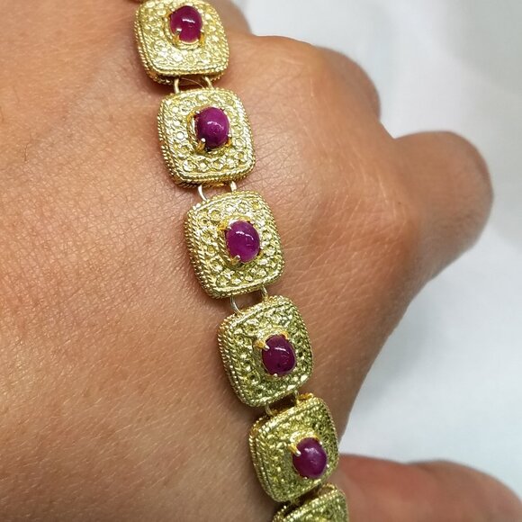 Gorgeous 18K Yellow Gold Over Sterling Silver 7.0 CTW Ruby Tennis Bracelet - NEW - Picture 6 of 9